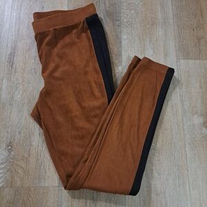 NY Collection Brown / Tan Suede-like Pants Black Side Stripe Women's Size Large